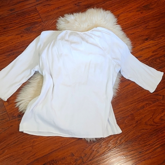 Boutique White Cotton Embroidered Front Peasent Summer Blouse - Picture 2 of 5